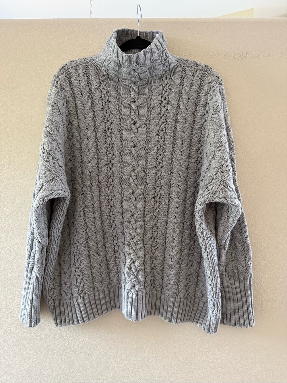 Lauren Ralph Lauren Women’s Gray Chunky Cable Knit Mock Neck Sweater